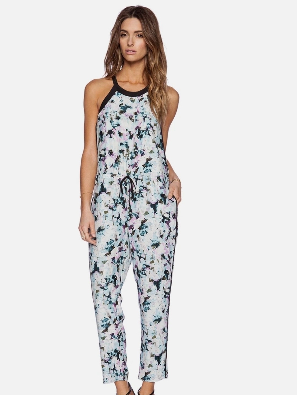 Parker Silk Multicolor Watercolor Floral Jasmine Ellery Jumpsuit $330